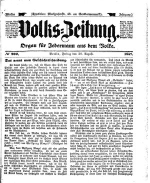 Volks-Zeitung vom 28.08.1857