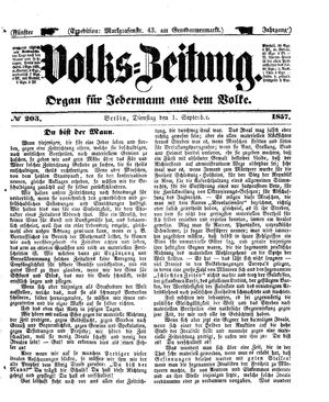 Volks-Zeitung vom 01.09.1857