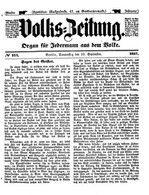 Volks-Zeitung vom 10.09.1857