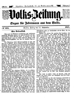 Volks-Zeitung vom 11.09.1857