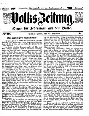 Volks-Zeitung vom 13.09.1857
