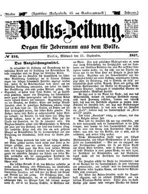 Volks-Zeitung on Sep 16, 1857