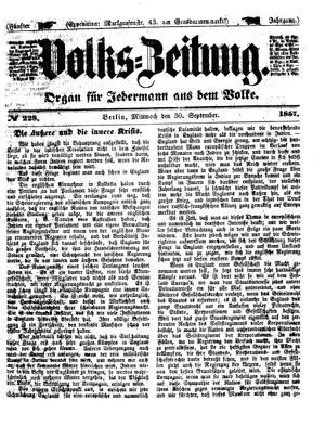 Volks-Zeitung vom 30.09.1857