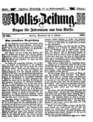 Volks-Zeitung vom 03.10.1857