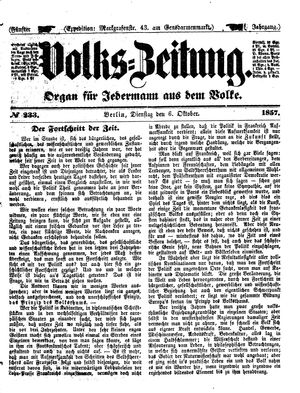 Volks-Zeitung vom 06.10.1857