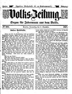 Volks-Zeitung vom 03.12.1857