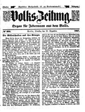Volks-Zeitung vom 22.12.1857