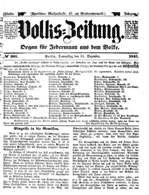 Volks-Zeitung vom 31.12.1857