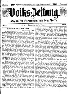 Volks-Zeitung vom 07.01.1858