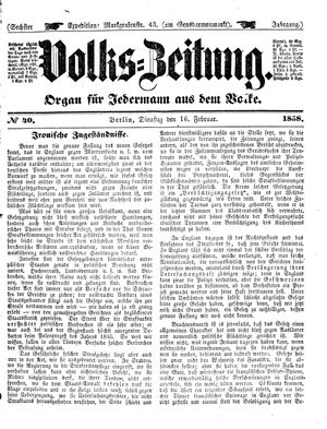 Volks-Zeitung vom 16.02.1858