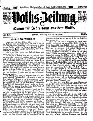 Volks-Zeitung vom 21.02.1858