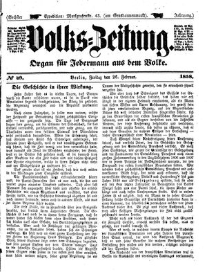 Volks-Zeitung vom 26.02.1858