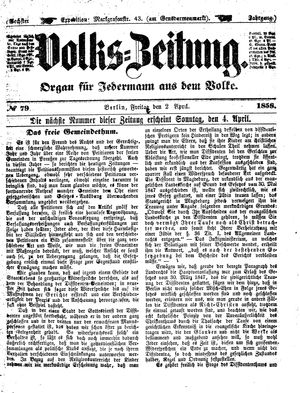 Volks-Zeitung vom 02.04.1858
