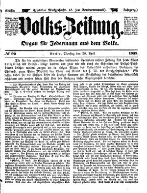 Volks-Zeitung vom 20.04.1858