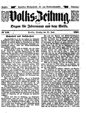 Volks-Zeitung vom 22.06.1858