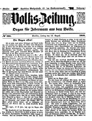 Volks-Zeitung on Aug 13, 1858