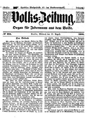Volks-Zeitung vom 18.08.1858