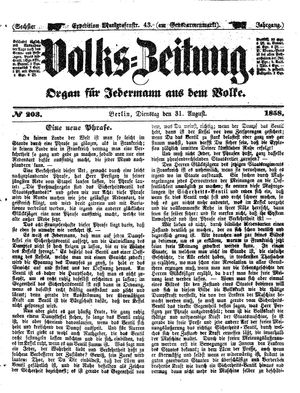 Volks-Zeitung vom 31.08.1858