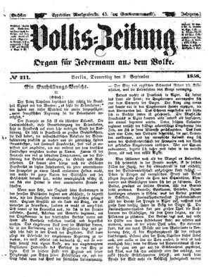 Volks-Zeitung vom 09.09.1858