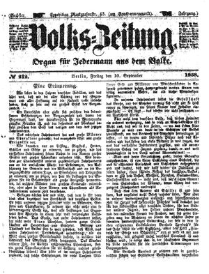 Volks-Zeitung vom 10.09.1858