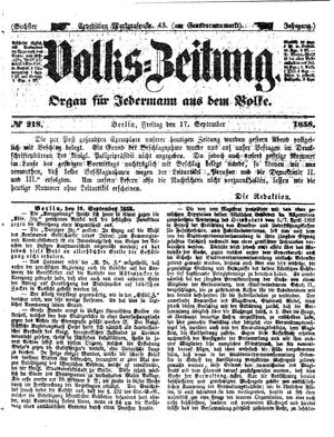 Volks-Zeitung vom 17.09.1858