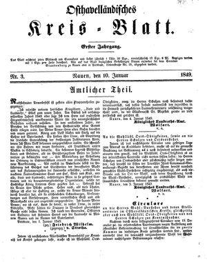 Osthavelländisches Kreisblatt vom 10.01.1849