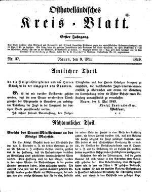 Osthavelländisches Kreisblatt vom 09.05.1849