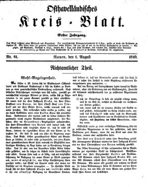 Osthavelländisches Kreisblatt vom 01.08.1849