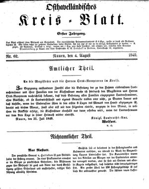 Osthavelländisches Kreisblatt on Aug 4, 1849