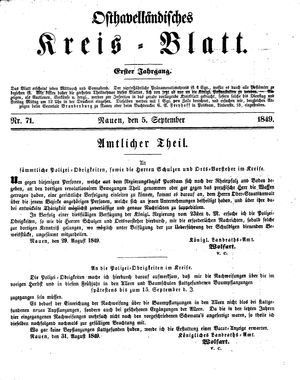 Osthavelländisches Kreisblatt on Sep 5, 1849