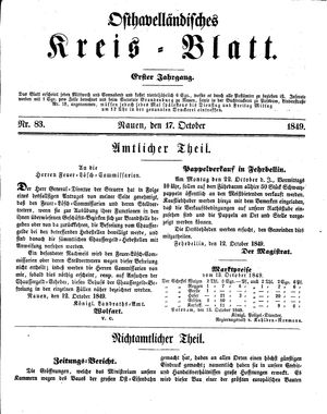 Osthavelländisches Kreisblatt on Oct 17, 1849