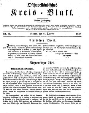 Osthavelländisches Kreisblatt vom 27.10.1849