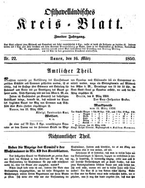 Osthavelländisches Kreisblatt vom 16.03.1850