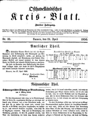 Osthavelländisches Kreisblatt vom 24.04.1850