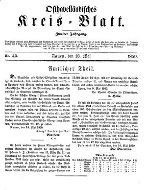 Osthavelländisches Kreisblatt on May 18, 1850