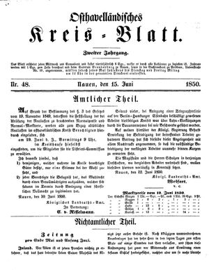 Osthavelländisches Kreisblatt vom 15.06.1850
