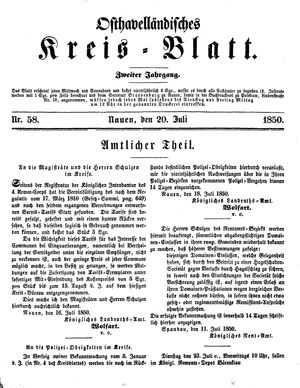 Osthavelländisches Kreisblatt on Jul 20, 1850