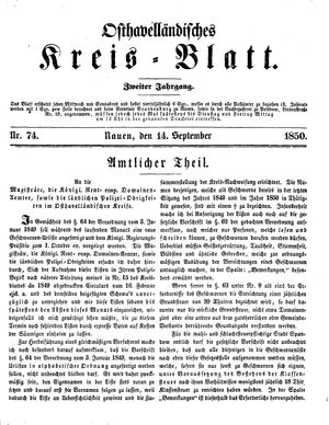 Osthavelländisches Kreisblatt vom 14.09.1850