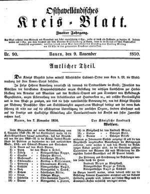 Osthavelländisches Kreisblatt vom 09.11.1850