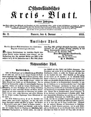 Osthavelländisches Kreisblatt on Jan 4, 1851