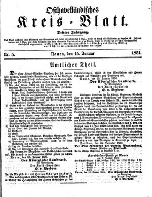 Osthavelländisches Kreisblatt on Jan 15, 1851