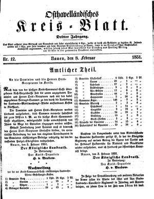 Osthavelländisches Kreisblatt on Feb 8, 1851