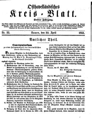 Osthavelländisches Kreisblatt on Apr 30, 1851