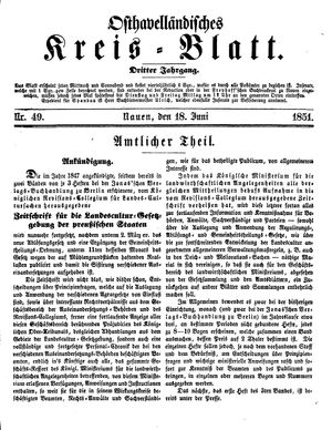 Osthavelländisches Kreisblatt on Jun 18, 1851