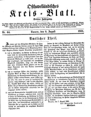 Osthavelländisches Kreisblatt vom 09.08.1851