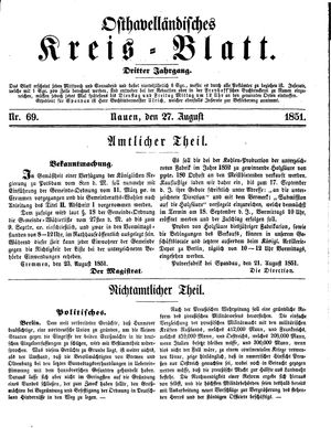 Osthavelländisches Kreisblatt vom 27.08.1851