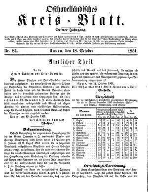 Osthavelländisches Kreisblatt vom 18.10.1851