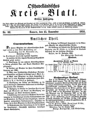Osthavelländisches Kreisblatt vom 15.11.1851