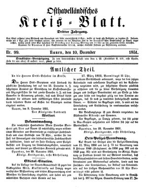 Osthavelländisches Kreisblatt on Dec 10, 1851