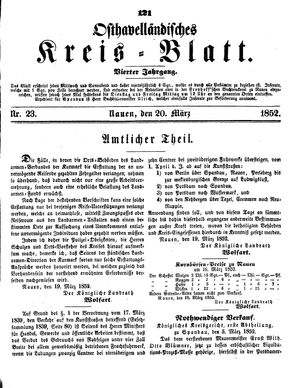 Osthavelländisches Kreisblatt on Mar 20, 1852